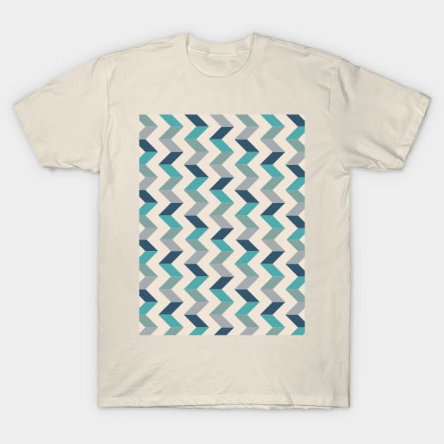 Chevron Geometric Pattern, Teal, Blue, Green and Beige T-Shirt by OneThreeSix